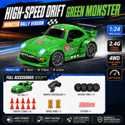 New Rc Drift Car 1 To 24 Scale Dinosaur Painted Four Wheel Drive Led Lights Aerodynamic Rear Wing Decorative Ornament