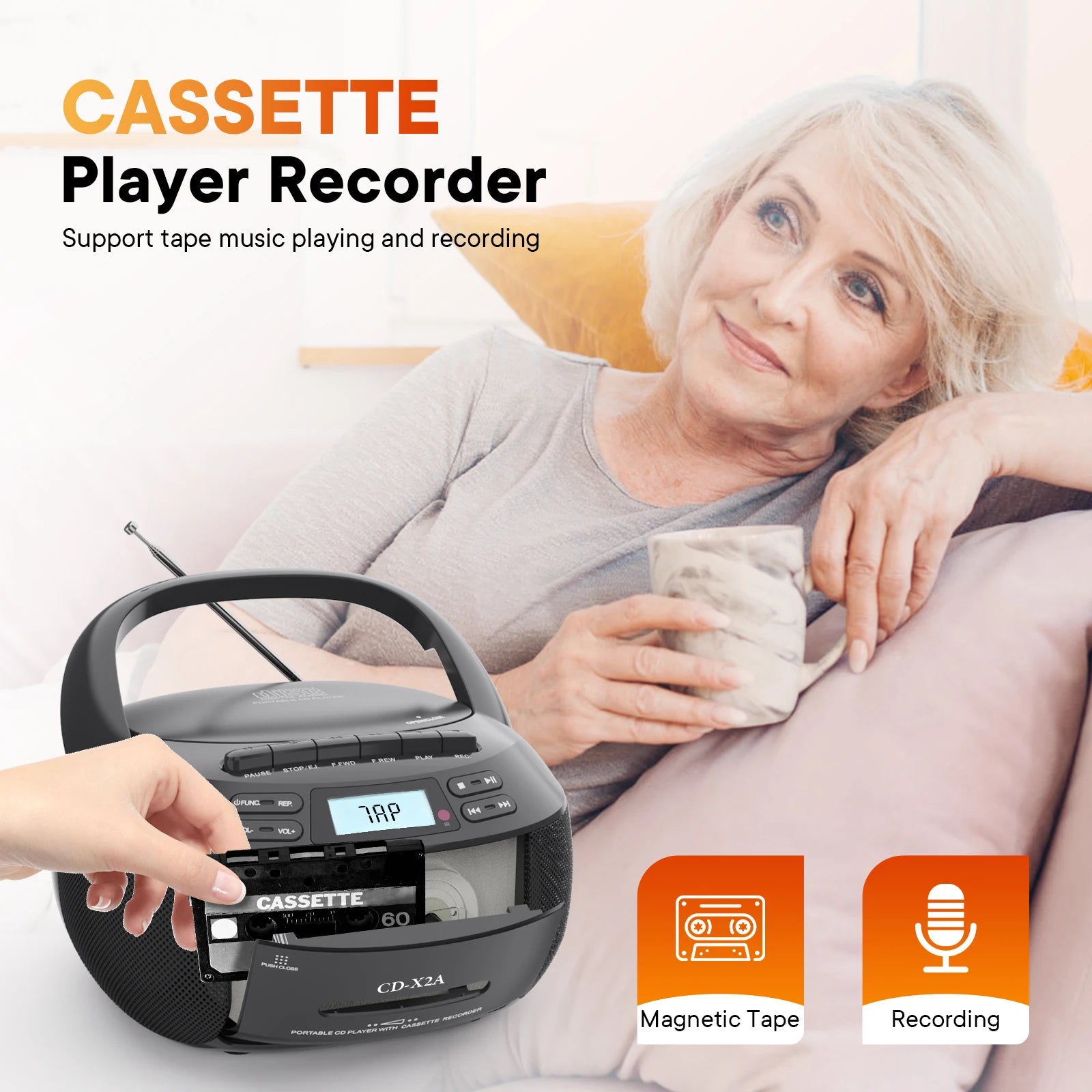 CD cassette player recorder with USB/MP3 and radios,portable cd tape boombox with remote control,AC DC power