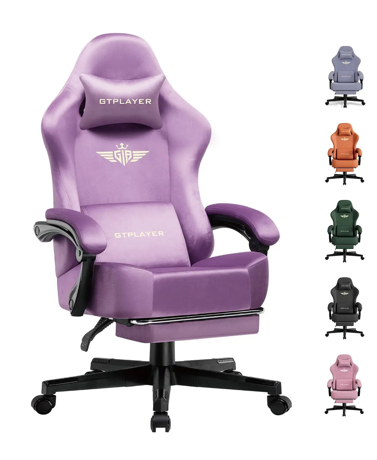 GTPLAYER Gaming Chair Fabric with Pocket Spring Cushion, Big and Tall Gamings Chairs 350LBS High Back Computer Chair with Footrest for Adults Lumbar Support Swivel Game Chair for Office Light Black