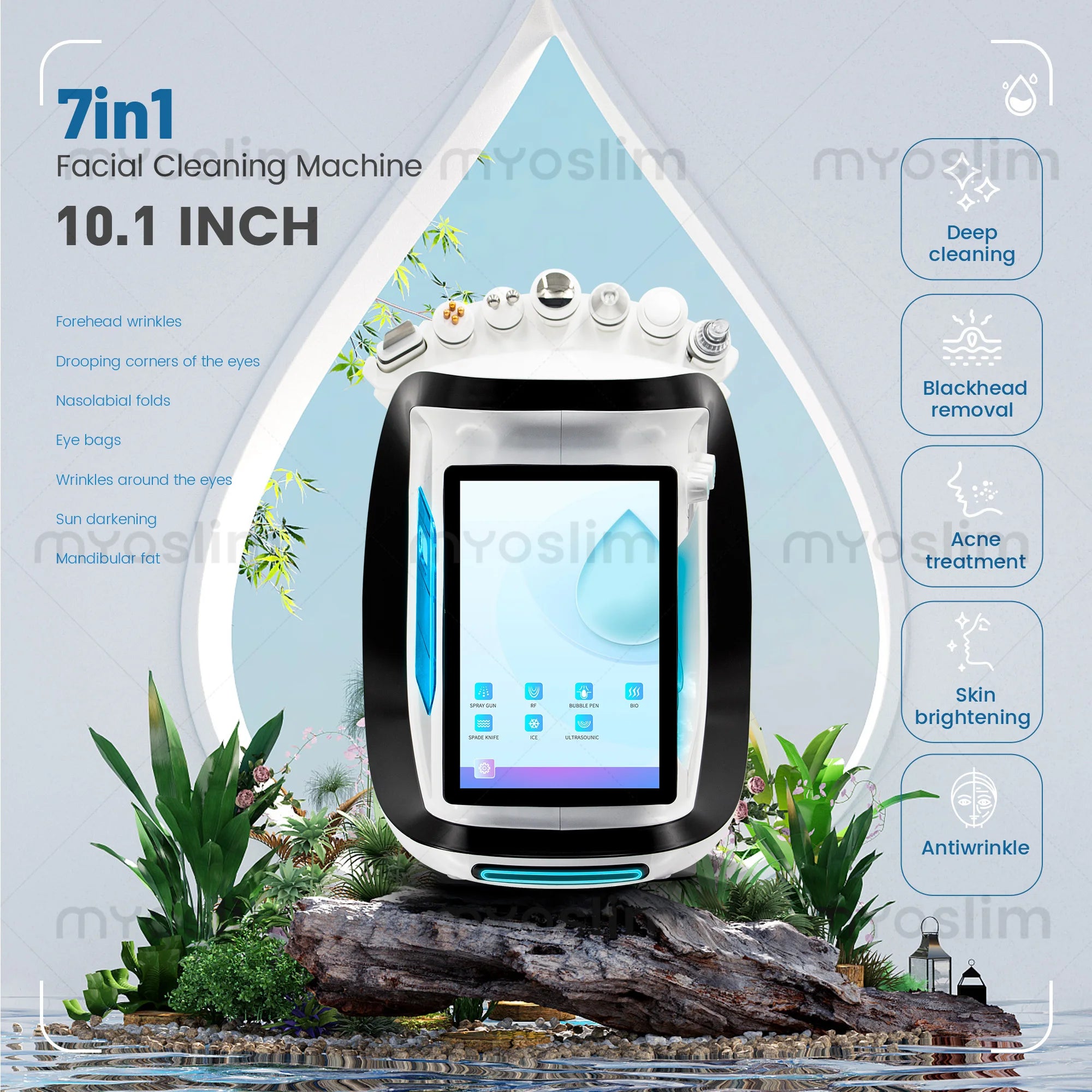 Transform your skincare routine with the 7-in-1 multifunctional beauty machine. Deeply cleanse the skin, remove acne, brighten and whiten, exfoliate, and combat the signs of aging for a revitalized and glowing complexion.