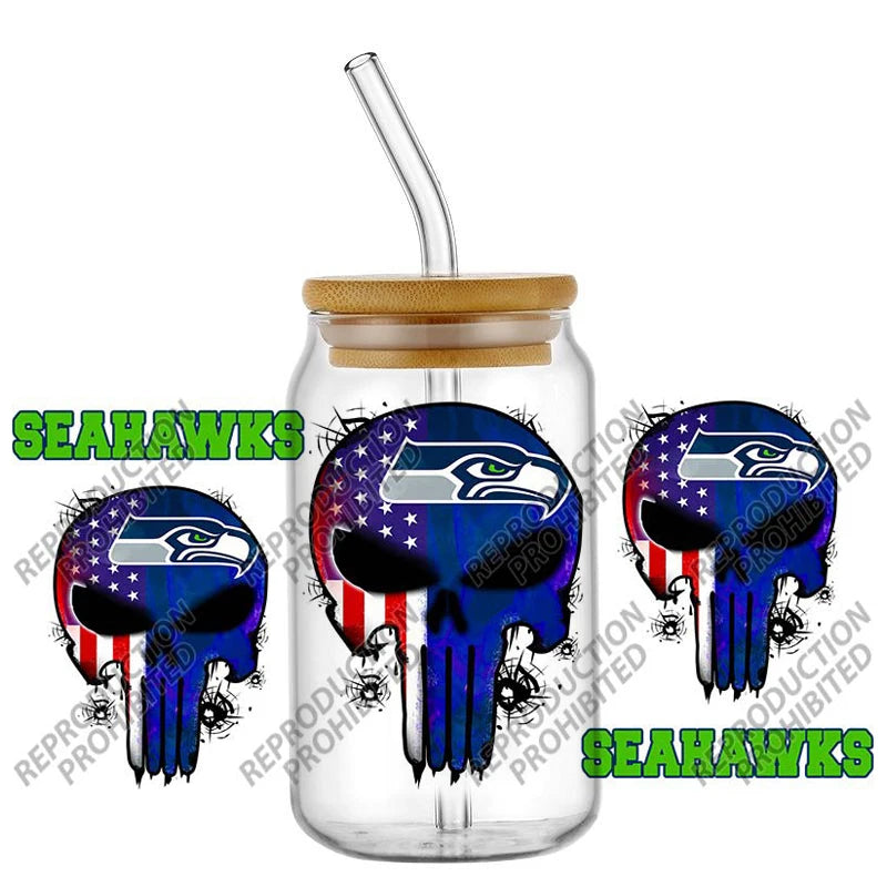 High Quality ‌3D Skull Sports Team Decal UV DTF Cup Wrap for 16oz Libbey Glasses Can DIY Mug Transfer Stickers