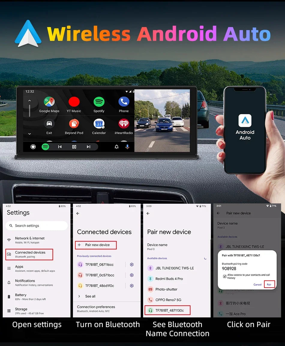 Develuck 11.3" Car Stereo Wireless Carplay Android auto Video with Rear Camera GPS Navigation Car Audio Receivers Dual Bluetooth