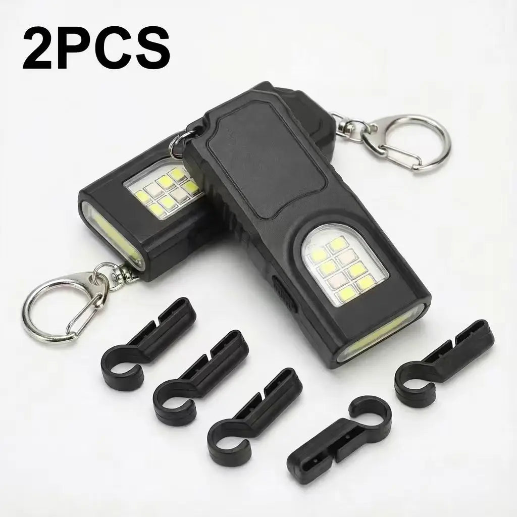Multifunctional Mini Flashlight Keychain USB Rechargeable COB Work Light Keyring for Camping Walking Pocket Lamp