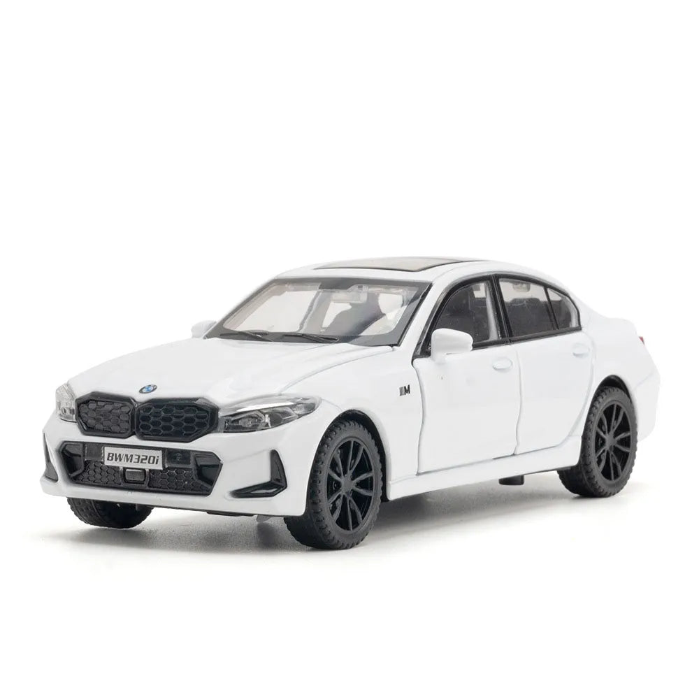 1:32 M4 320I Simulation Car Model Toys Metal Diecast Doors Opened Sound Light Pull Back Rubber Tires Ornament Vehicles for Kids