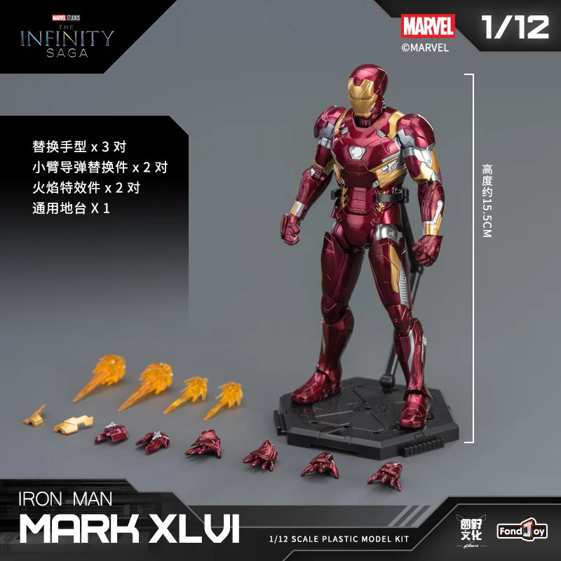 1/12 Original FondJoy Iron Man Tony Stark Legend Action Figure MK45 MK46 MK50 MK4 DIY Building Block Toys Collection Anime Model