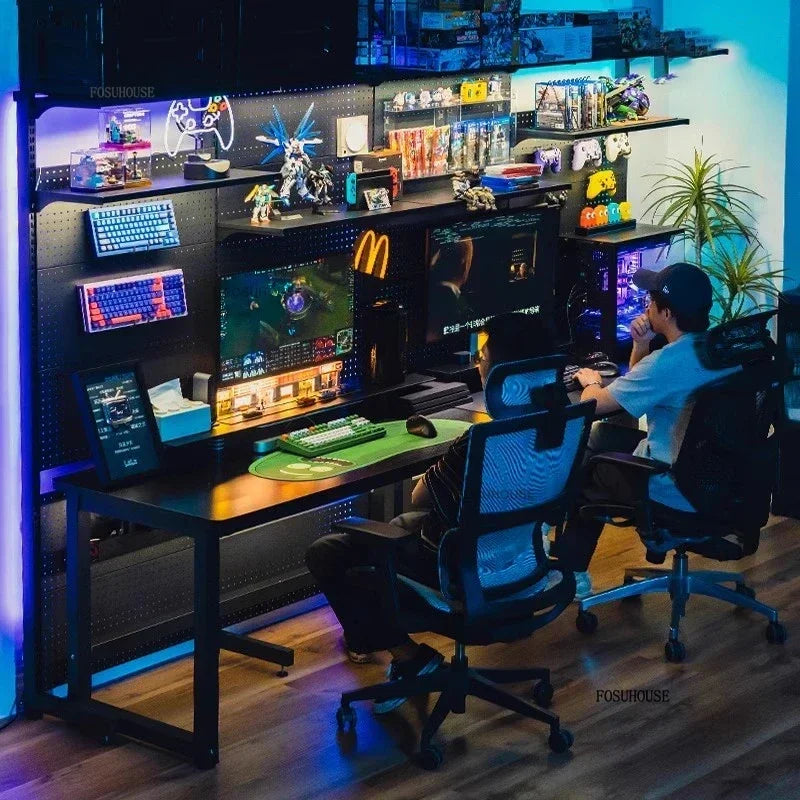 Double Gaming Desk Luxury Office Furniture Bedroom Computer Table Integrated Bookshelf Home Storage Designer Desktop Study Table