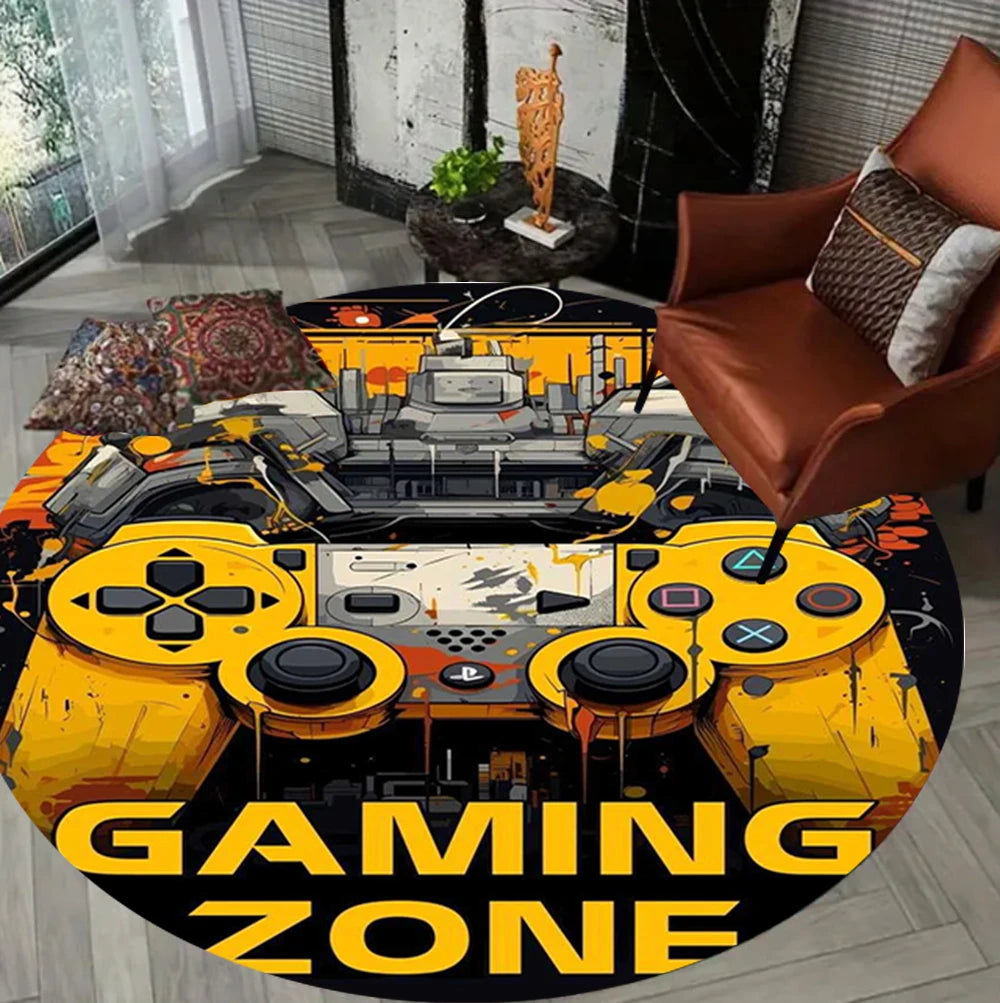 Gamer Game Controller Round Carpet for Living Room Bedroom Mat Gaming Atmosphere Decorated Home Rug Easy To Clean Decoration