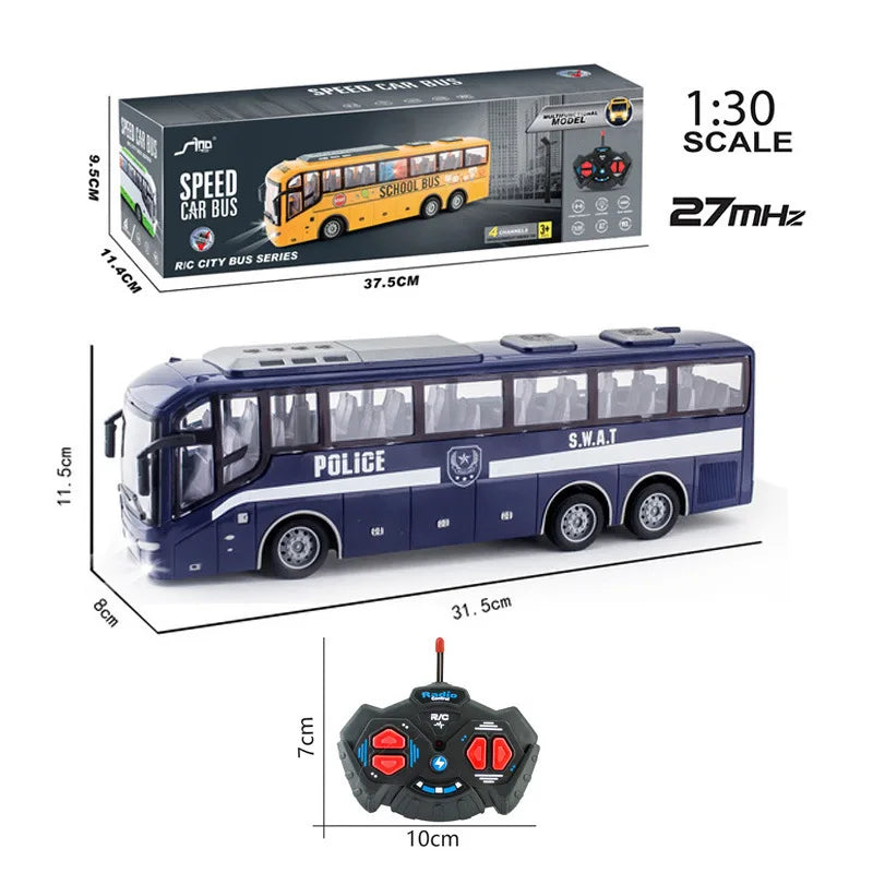 Electric RC Bus 1/30 Scale Remote Control Car with Light for Kids 27Mhz Radio Controlled Tour School City Model Xmas Gift
