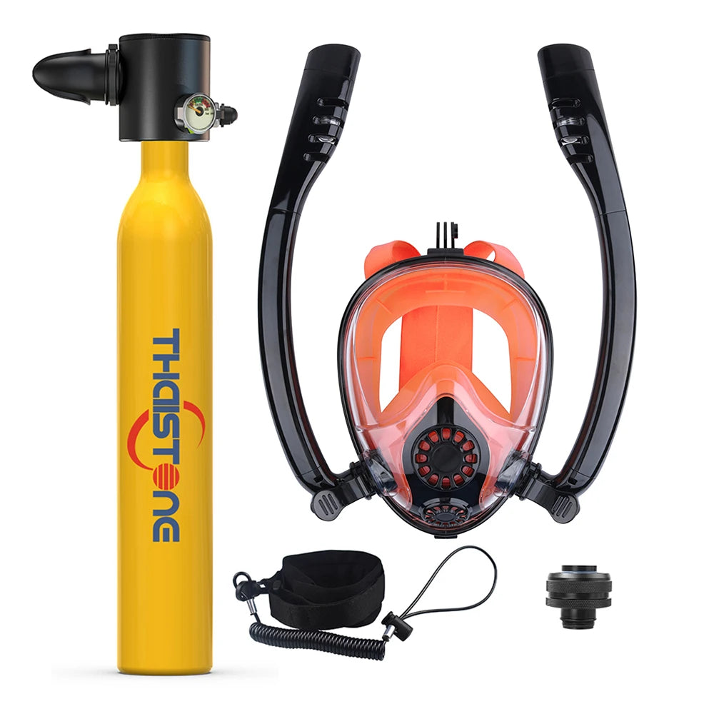 THAISTONE Diving Tank with Snorkel Mask 0.5L Mini Scuba Portable Lungs Oxygen Cylinder Full Face Diving Mask 5-10 Mins