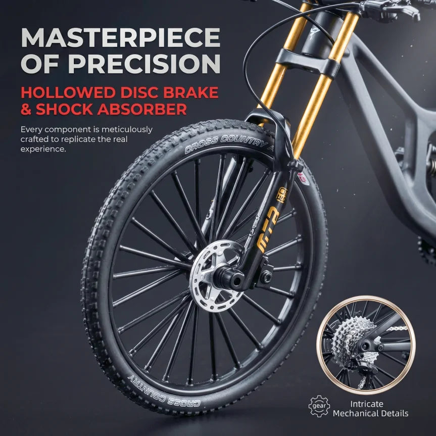 1:10 Scale Full Alloy Frame Downhill Mountain Bike Model Full Suspension Diecast Collectible Miniature Realistic Toy Gift Decor