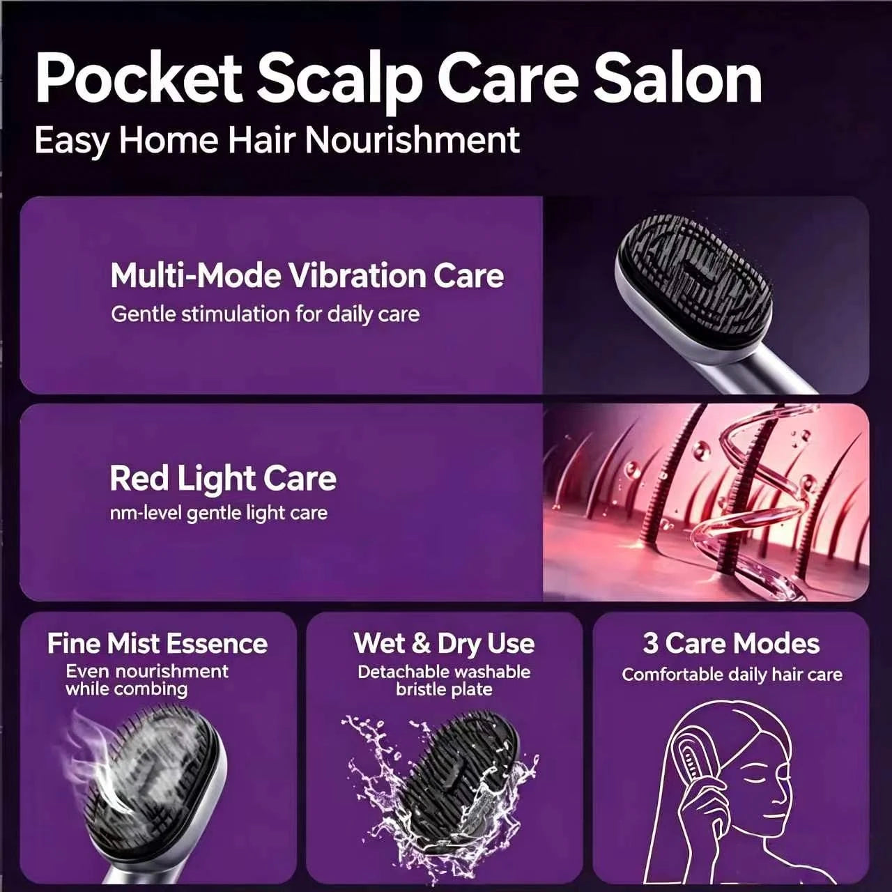Electric Vibration Scalp Massager Comb Wireless Red Light Essential Oil Spraying Hair Care Brush Portable Head Massage Device