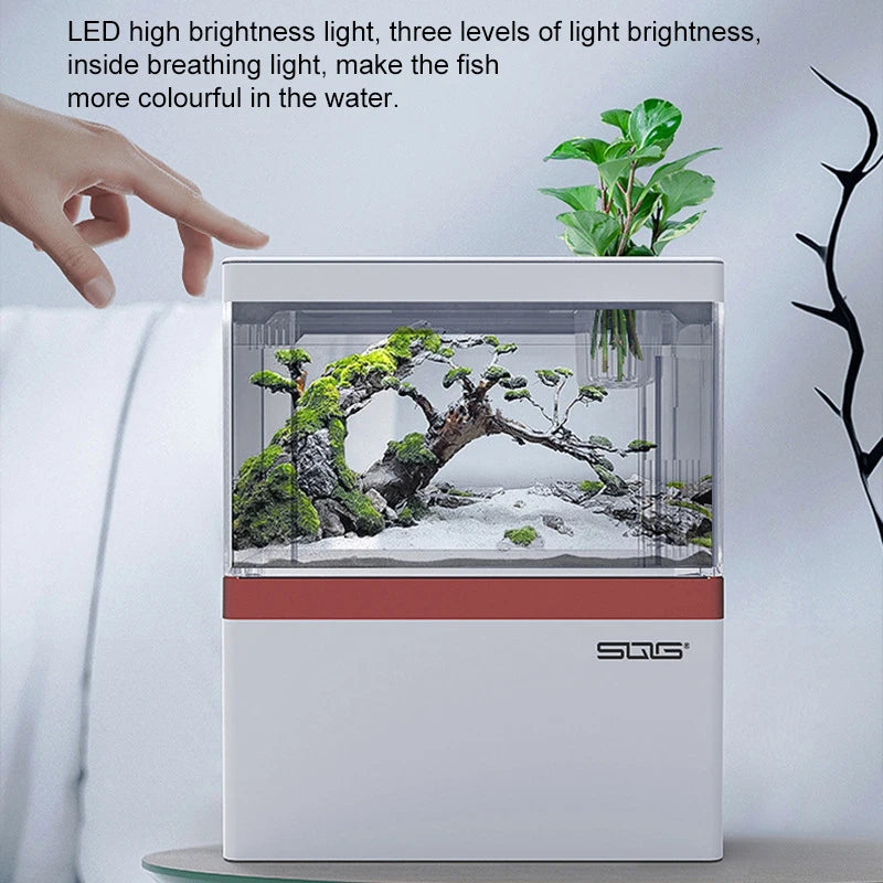 Mini Fish Tank Self-Circulating Fish Tank with Charging Filter Desktop Living Room Household Water Free Ecological Aquarium