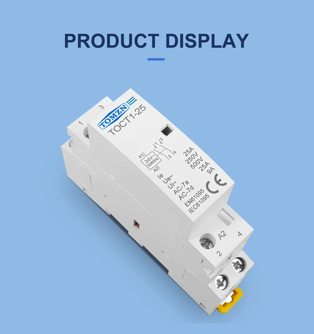 TOCT1 2P 25A 24VAC 50/60Hz Din Rail Household AC Modular Contactor 2NO or 1NO 1NC