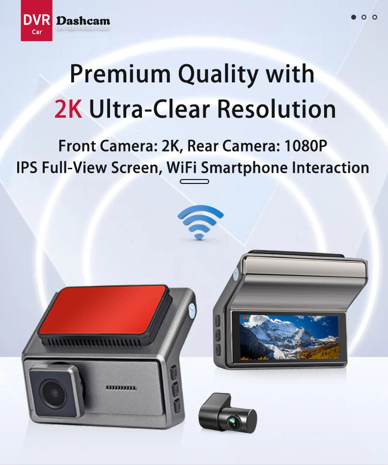 Dash Cam UHD 2K for Car Camera Night Vision With GPS WiFi 24h Parking Loop Record 2K Front 1080P Rear Dual Lens Driving Recorder