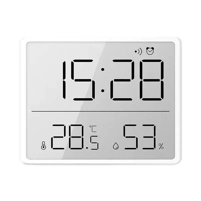 3-in-1 Smart Digital Clock - Temperature & Humidity Display + Alarm - Ultra-Thin Adhesive Mount for Wall or Tabletop Use