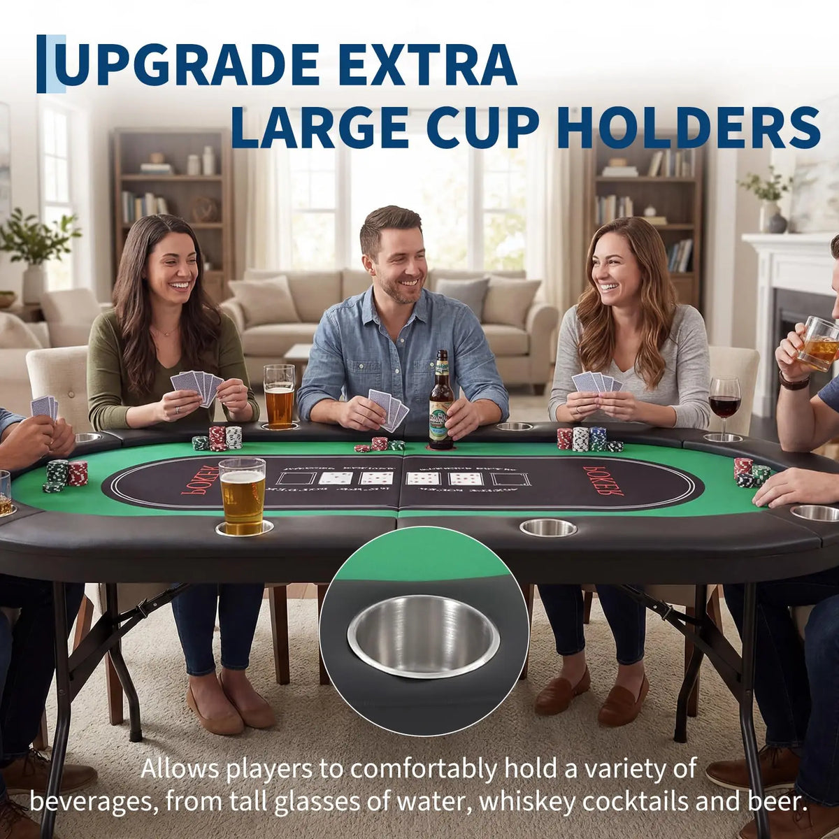 8 Player Poker Table Foldable Texas Holdem Table With Deepened Cup Holders And Padded Rails No Assembly Instant Play Portable Poker Table For Home Party Game Night