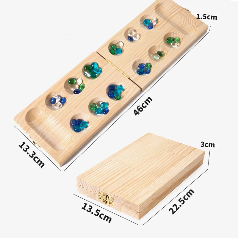 Mancala Board Game Set Family Games Multi Color Beads Ages 7+ Wooden Collapsible for Party Gift Adult Whole Family Boys Girls