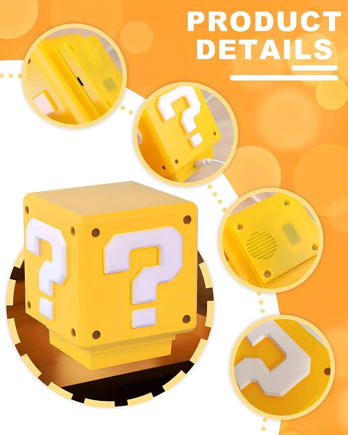 Super Bros Toys Question Block Night Light for Kids with Game Sound Effects, Bedside Lamp NightLight Decor As Gift for Christmas