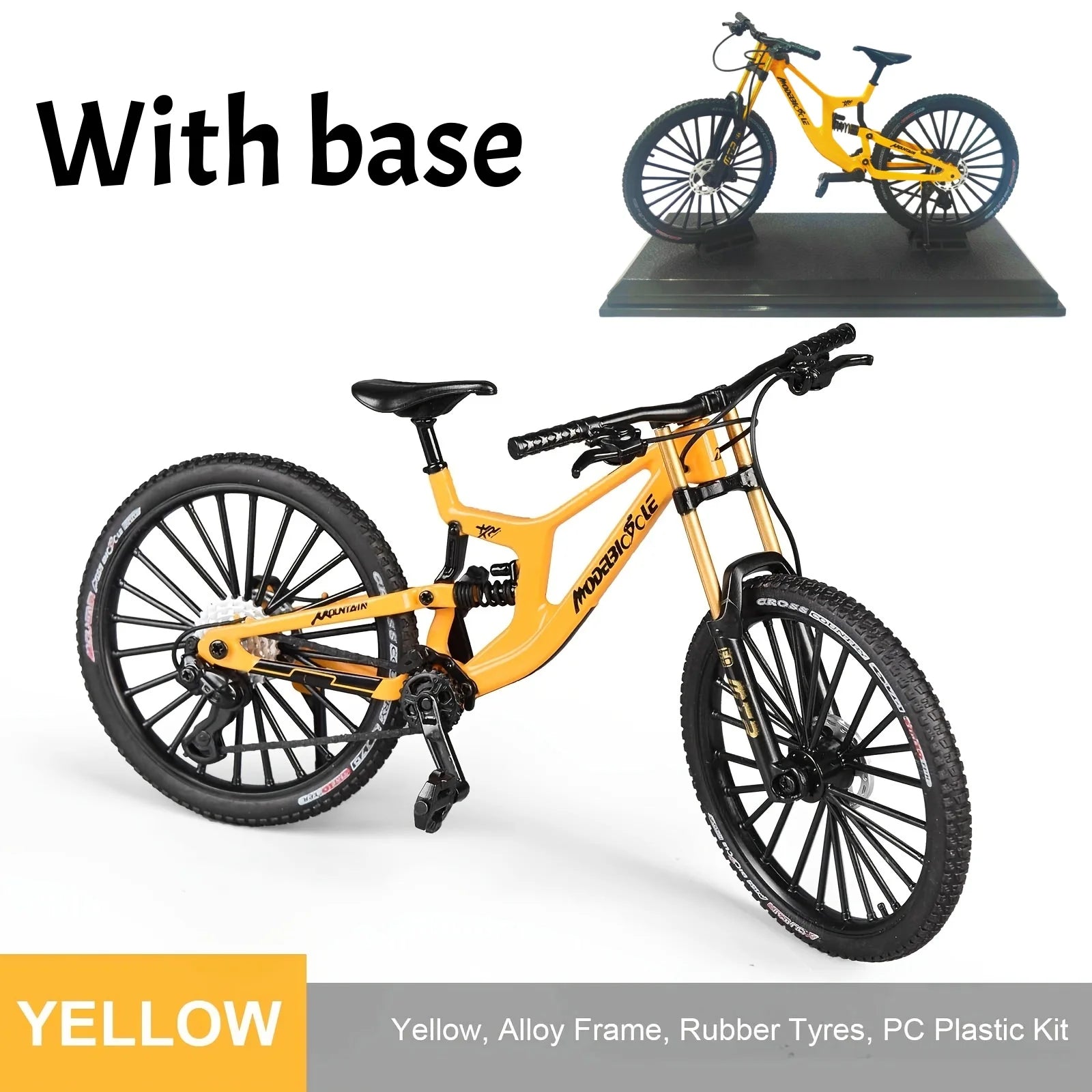 1:8 Alloy mountain bike model with base - features realistic gears and dual suspension, perfect for cycling enthusiasts