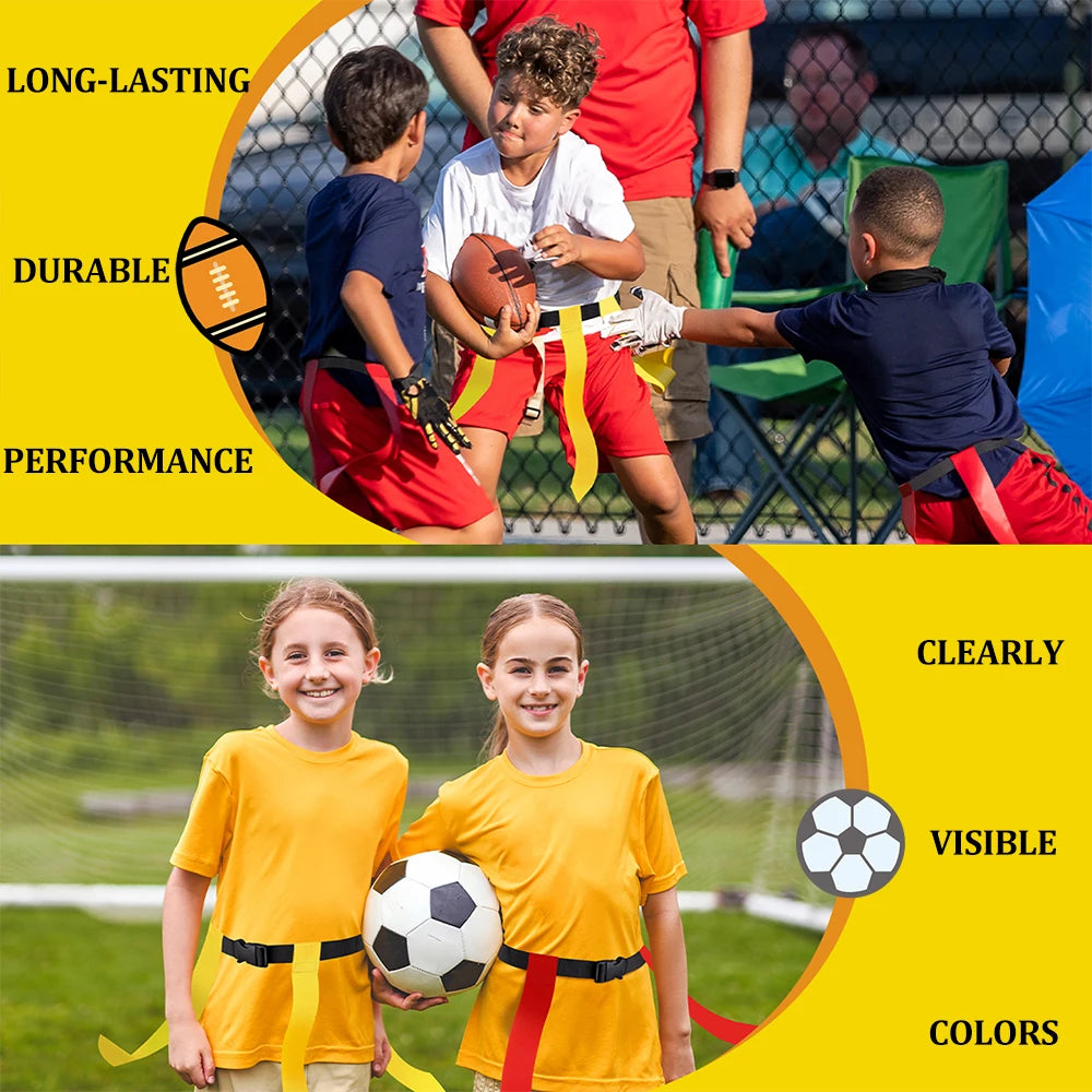 6PCS Flag Football Belts Set Adjustable Rugby Flag Waist Belt Outdoor Training Game Equipment for Kids Youth Adults Team Sports