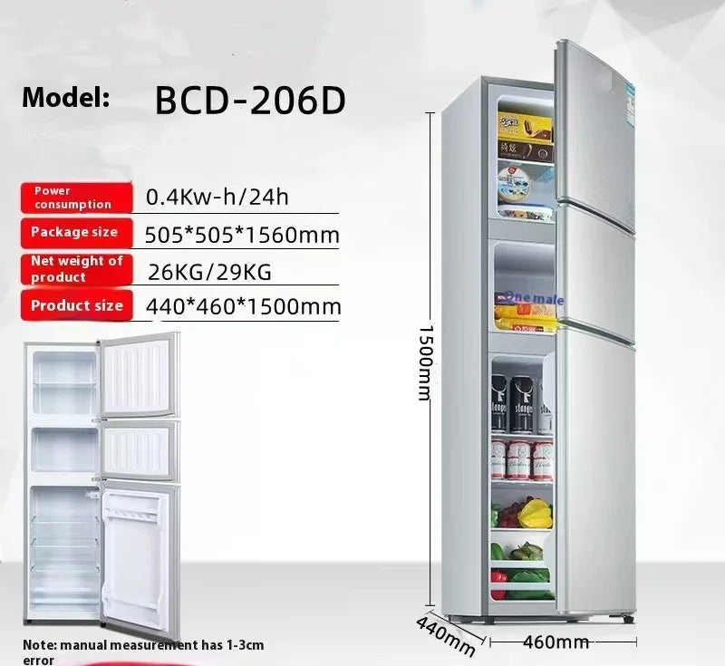 Refrigerator Household Three Doors 206 Liters Energy-Saving Fresh-Keeping Freezer