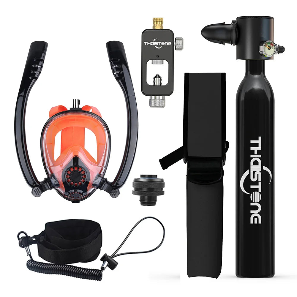 THAISTONE Diving Tank with Snorkel Mask 0.5L Mini Scuba Portable Lungs Oxygen Cylinder Full Face Diving Mask 5-10 Mins