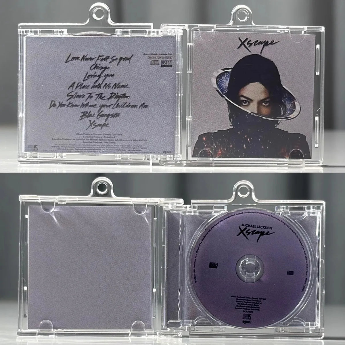 Classic Pop Michael Jackson MJ MINI Music CD NFC Keychain Play Song Thriller Album Bad Pendant Cosplay Key ring Acrylic Necklace