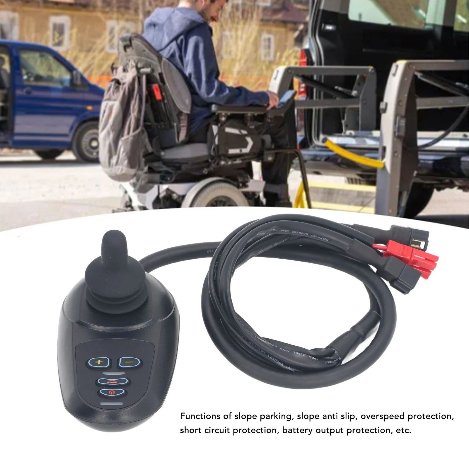 Enhance mobility with this electric wheelchair controller featuring smooth EABS braking, easy speed adjustment, and a responsive joystick for precise maneuvering and safe parking!