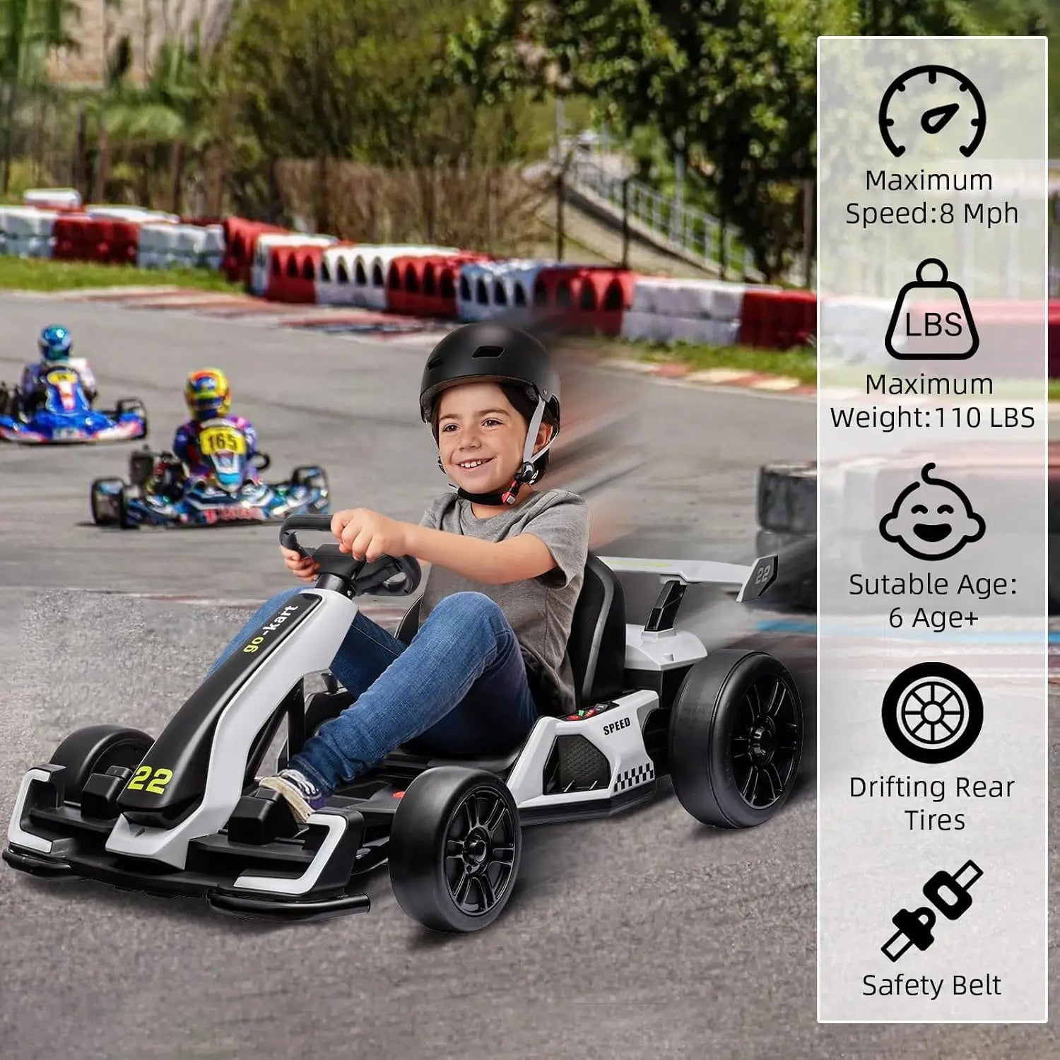 24V Electric Go Kart for Kids, 300W Dual Motor Drift Kart, 8.5 MPH, 2 Modes | Adjustable length,Slow Start Control,Brake pedal,Reinforced frame,EVA tires,LED lights
