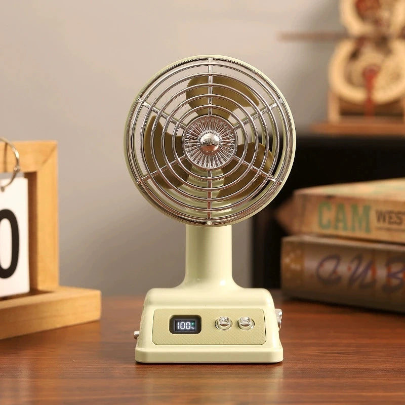 Retro Nostalgic Classic Desktop Office Fan 100 Speed Levels Adjustable Student Dormitory Rechargeable Fan