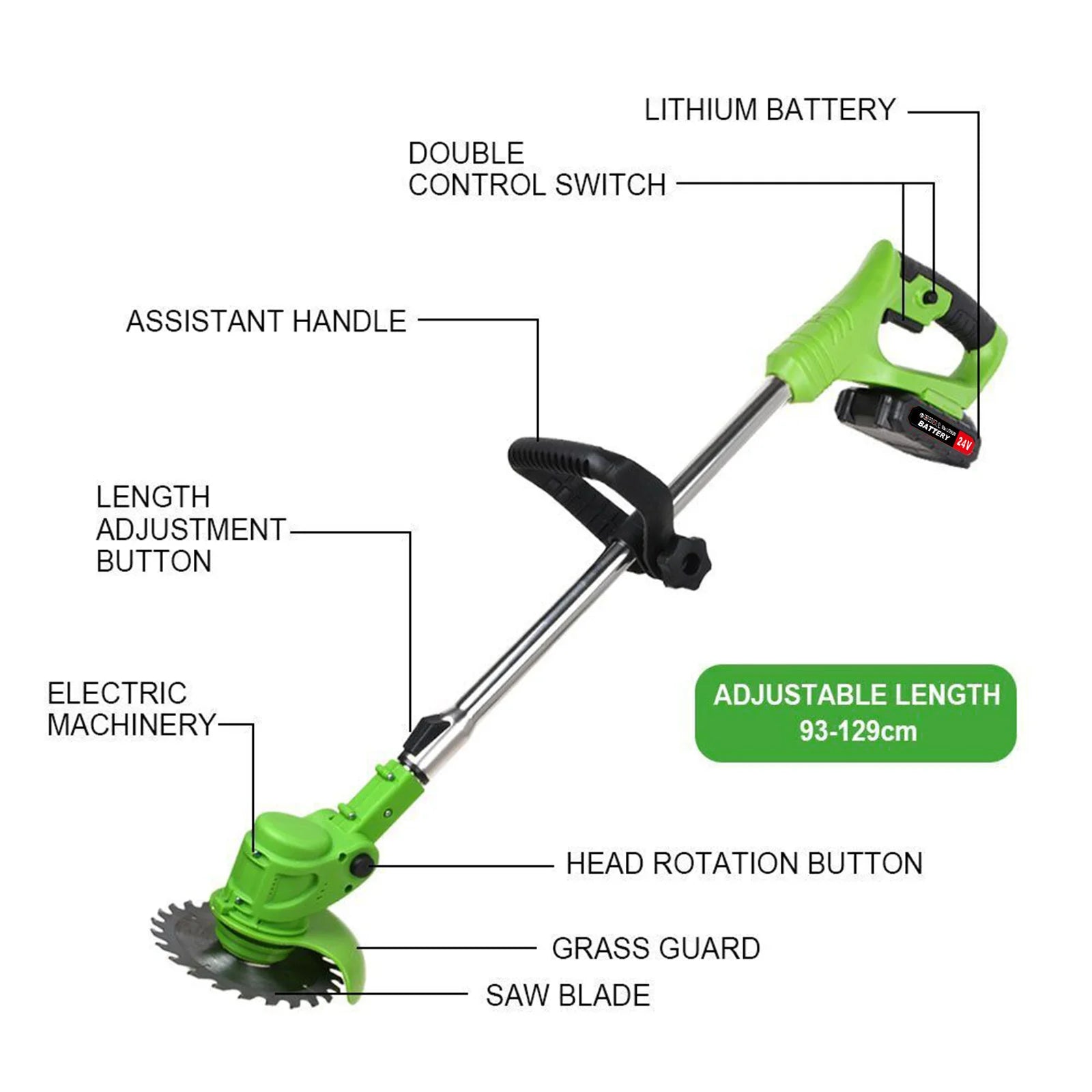2-in-1 Cordless Electric  Lawn Mower Brushless Edger Eater Grass String Trimmer Cutter 650W 18000 RPM With 24V Two Battery Adjustable For Garden Tool