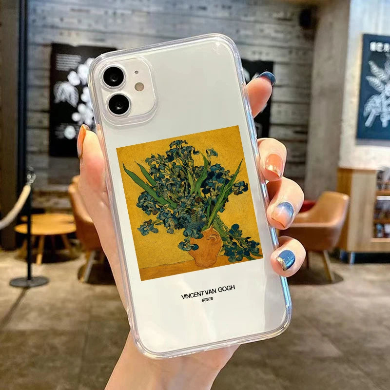 Retro Van Gogh Oil Painting Phone Case For iPhone 11 14 15 Pro Max 12 Mini 13 SE20 7 16Plus X XS XR Transparent Soft Cover Shell
