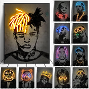 Abstract Neon Rapper Star Posters 2Pac Hip Hop Singers Wall Art Pictures Graffiti Canvas Painting Home Room Bar Decor NO LED