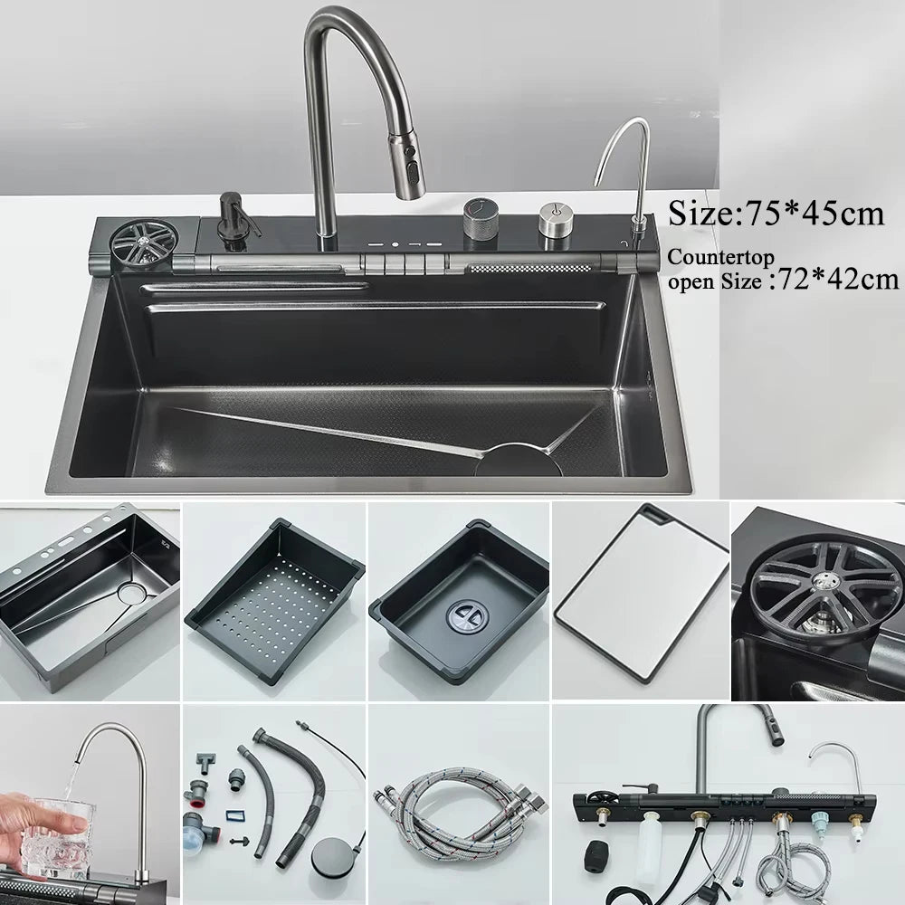 Stainless Steel Waterfall Kitchen Sink