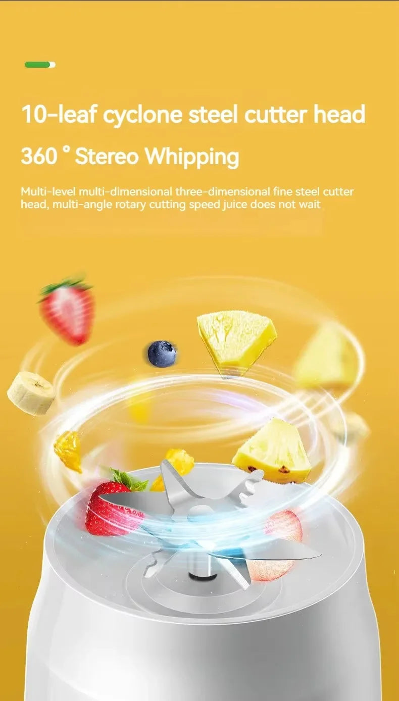 Portable Blender Juicer 450ml Electric Fruit Juicer USB Rechargeable Lemon Orange Fruit Juice Cup Smoothie Blender 2cups