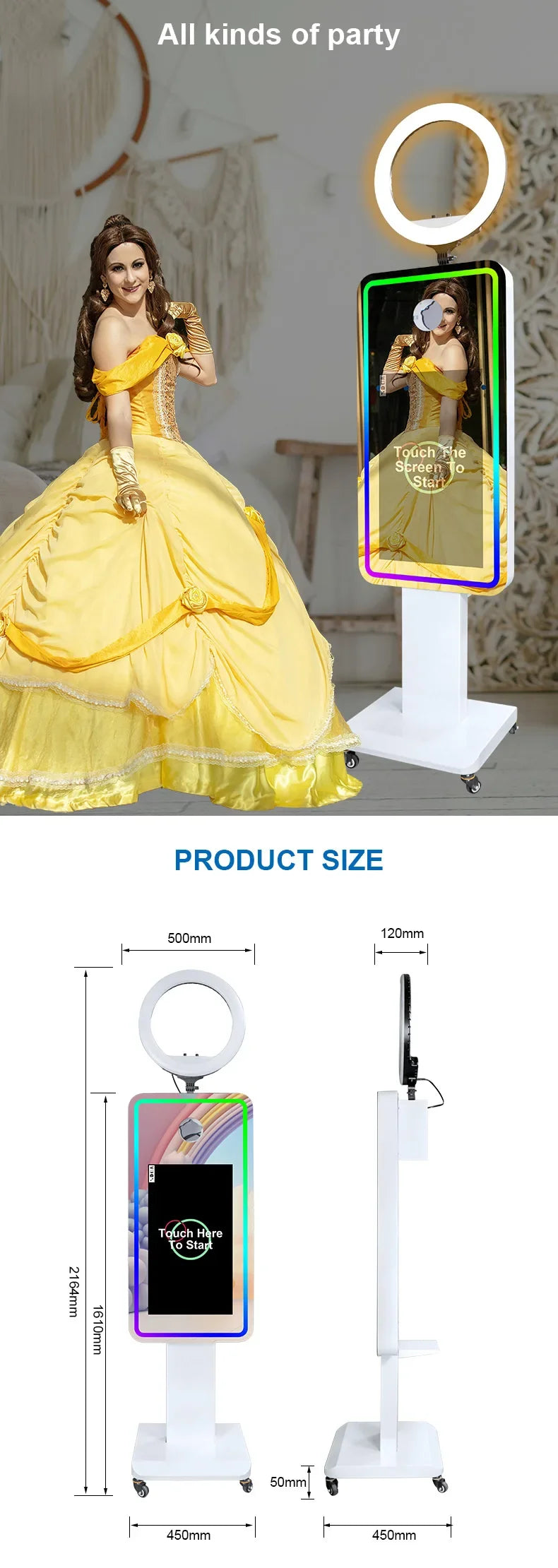 Portable Mirror Photo Booth Selfie Machine 21.5 in Touch Screen with Wheels and Flight Case for Party and Event