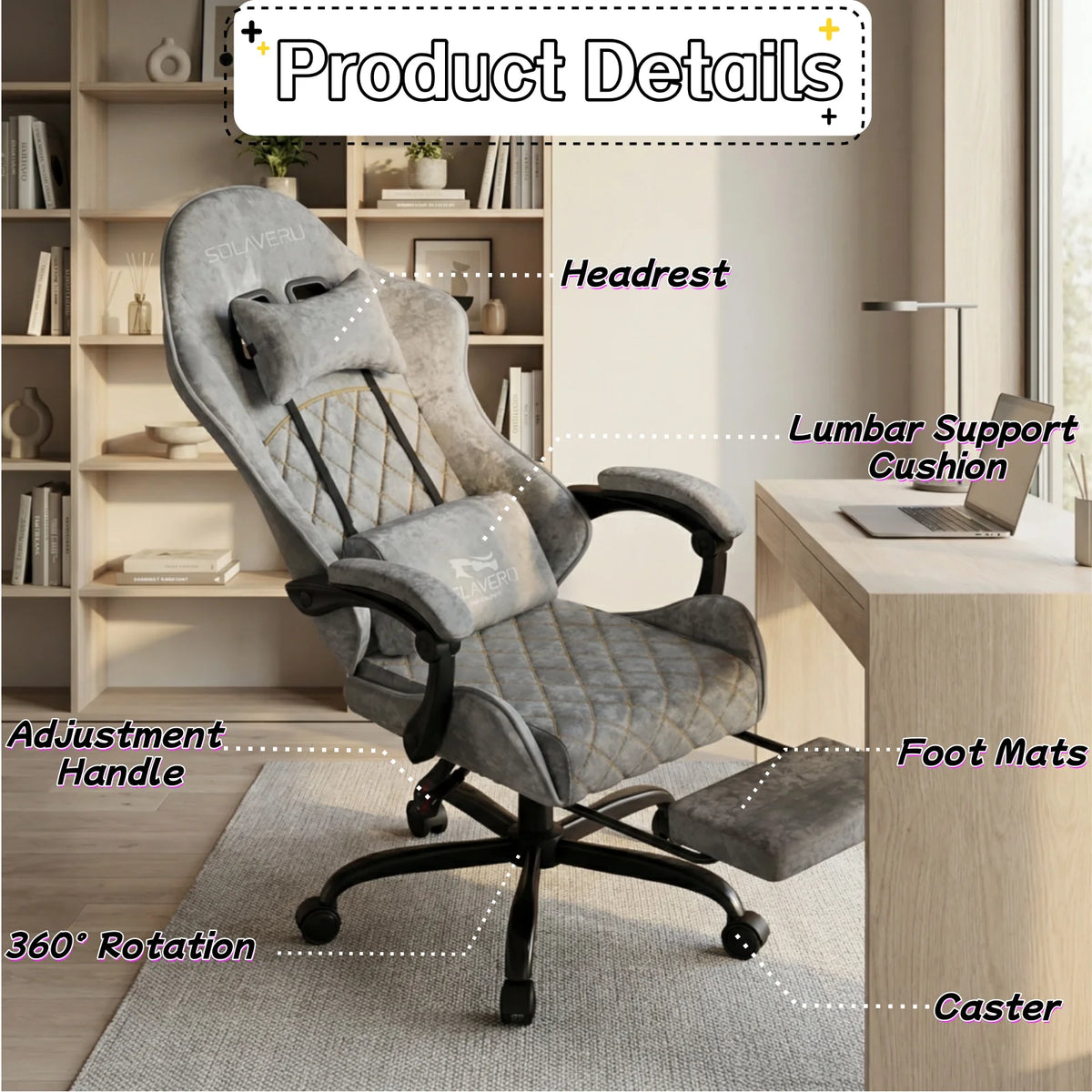 Massage Gaming Chair, Computer Office Chair with Comfy Fabric, Height Adjustable Game Chair with 360°-Swivel Seat and Headrest