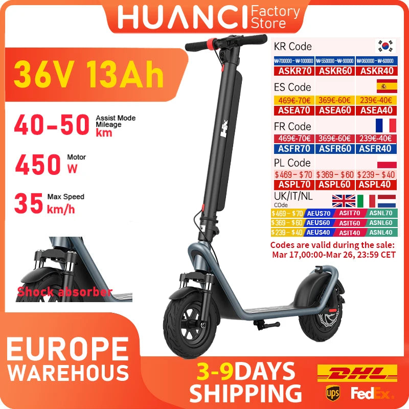 Stay on the go with this foldable 10-inch e-scooter for adults. With powerful electric features and a kick scooter design, this efficient and versatile mode of transportation is ideal for daily commutes and urban travel.