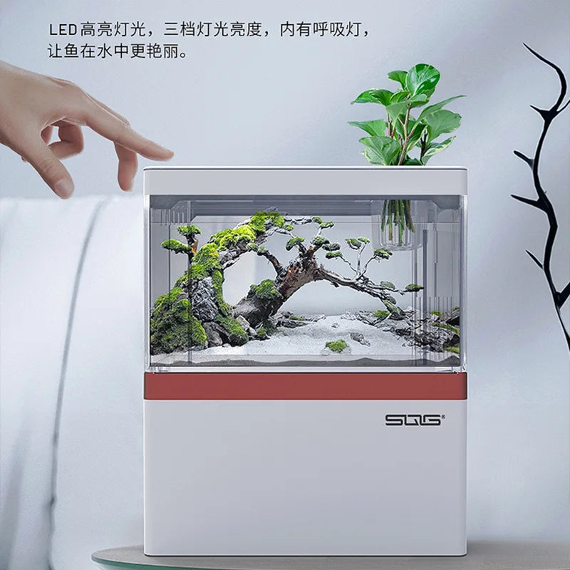 2026 mini fish tank Self circulating fish tank with charging filter desktop living room household water free ecological aquarium