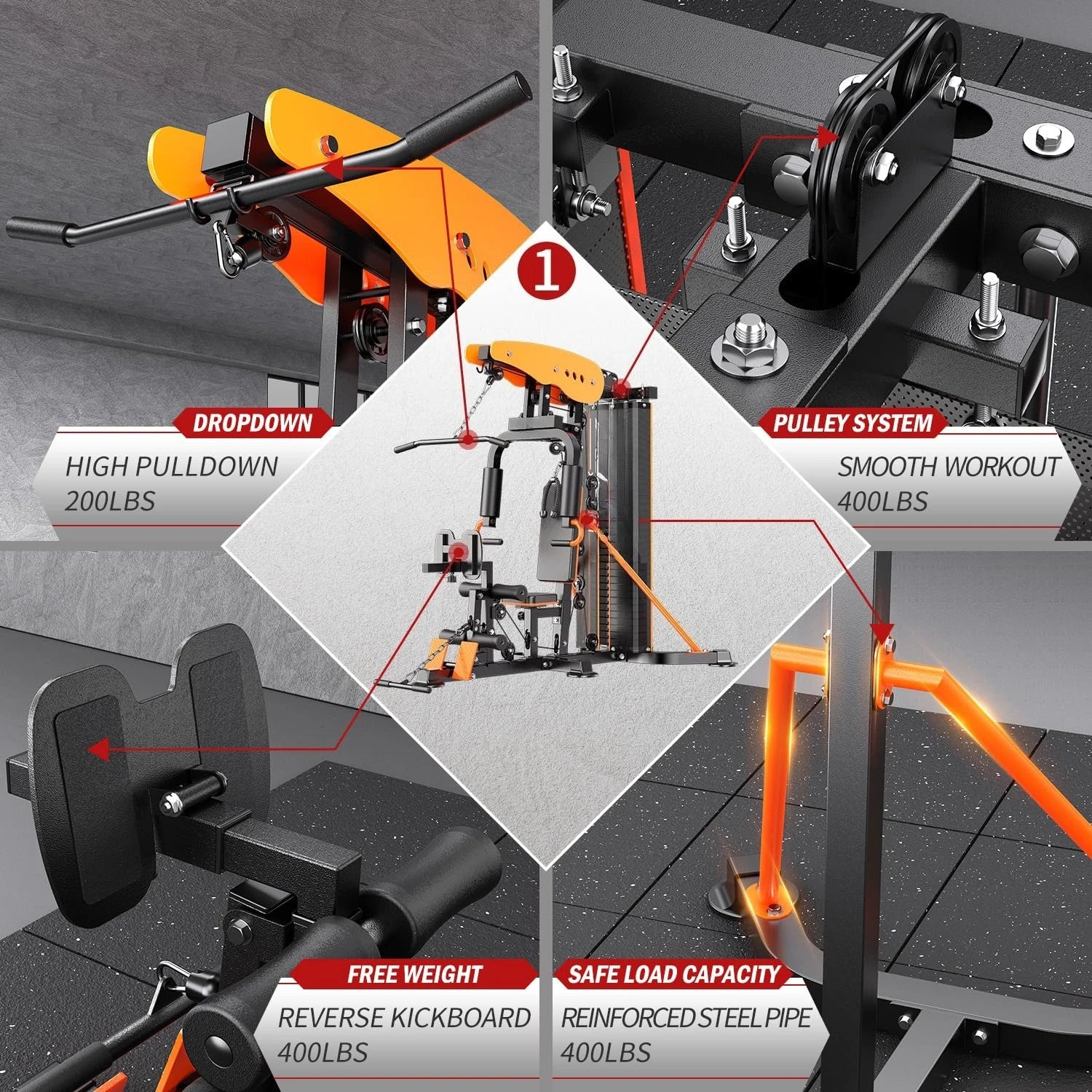 Multi-Function Home Gym Workout Station, Featuring a Pulley System, arm Trainer, and Leg Trainer for Full-Body, Customized