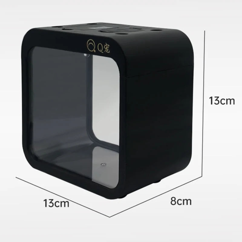 Desktop Transparent Acrylic Fish Tank Plastic Small Goldfish Tank Creative Aquarium with LED Light Decoration (No Batteries)