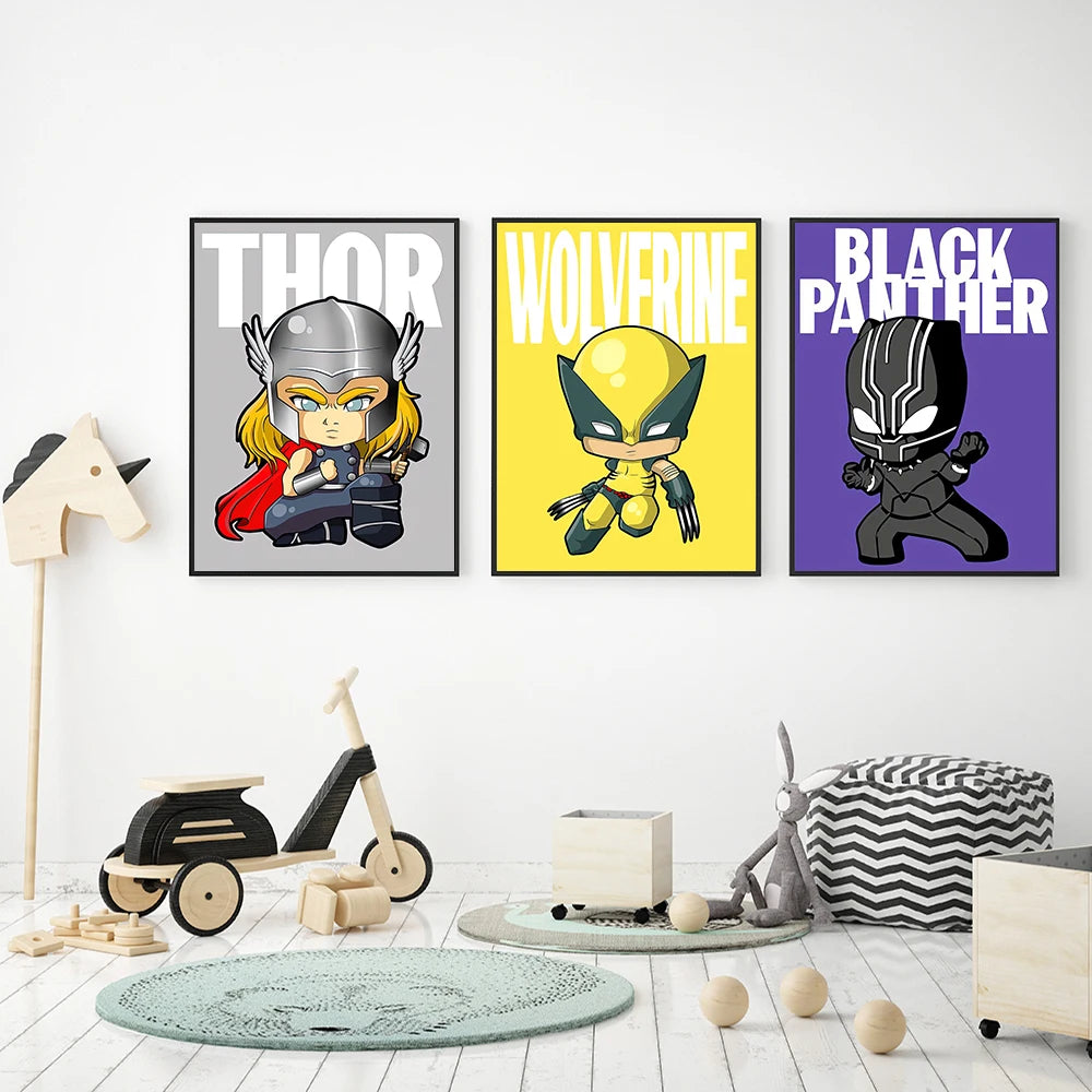 Frameless Marvel Superhero Wall Art Posters SpiderMan Iron Man Avengers Cartoon Canvas Painting Print Modern Kid Room Home Decor