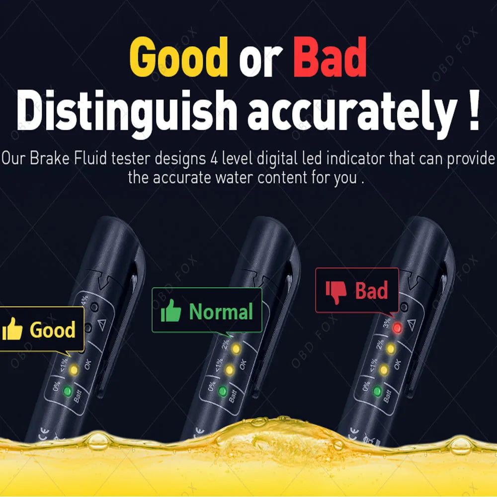 Auto Liquid Testing Brake Fluid Tester Pen for DOT3/DOT4 5 LED Indicator Display Brake Oil Analyze Quality Check Car Accessories