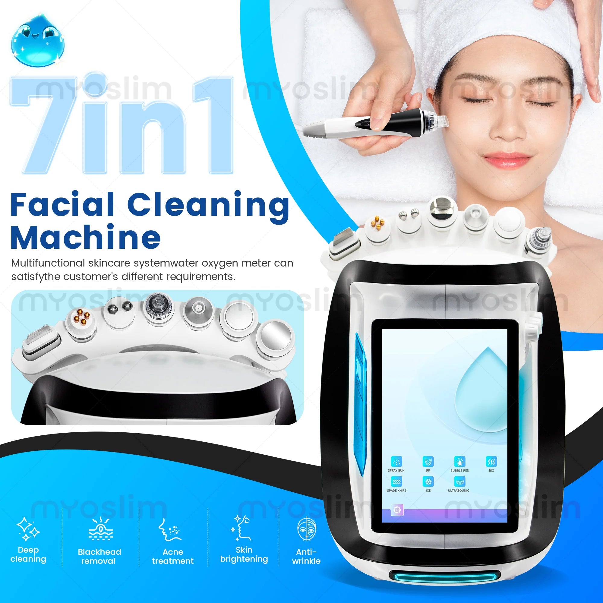 Transform your skincare routine with the 7-in-1 multifunctional beauty machine. Deeply cleanse the skin, remove acne, brighten and whiten, exfoliate, and combat the signs of aging for a revitalized and glowing complexion.