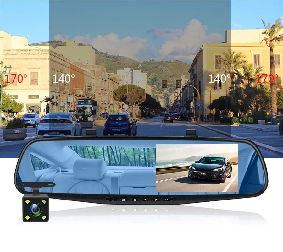 Dashcam 4.3 Inch Mirror FHD 1080P Camera Dual Lens DVR  Rearview Mirror Dash Camera Car Video Recorder Auto Black Box Car Dvr