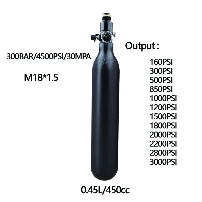 HPA Scuba 0.22L/0.3L/0.35L/0.45L/0.5L 300BAR 4500PSI Air Tank Output 160PSI To 3000PSI Pressure Regulator For Station Diving