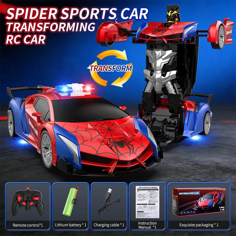 2.4GHz Deformable Spider Remote Control Car - Robot Car with Stunts, Rechargeable Battery & LED Lights, Toy Gift for Boys Girls