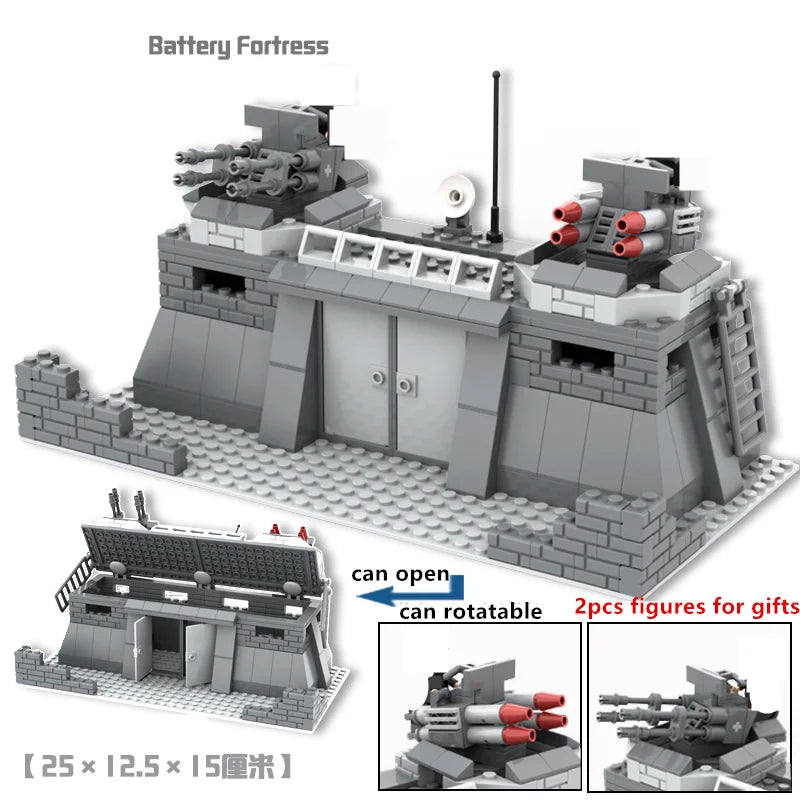 DIY WW2 Battlefield Bunker Bricks WW2 Military War Construction Compatible Figure Building Block Toys For Children Friends Gift