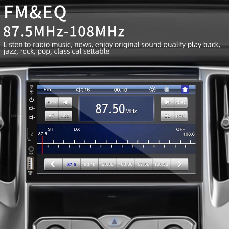 Hippcron 7 Inch Car Radio 1 Din MP5 Multimedia Player Touch Screen FM ISO Power Aux Input Bluetooth USB Mirror Link Universal