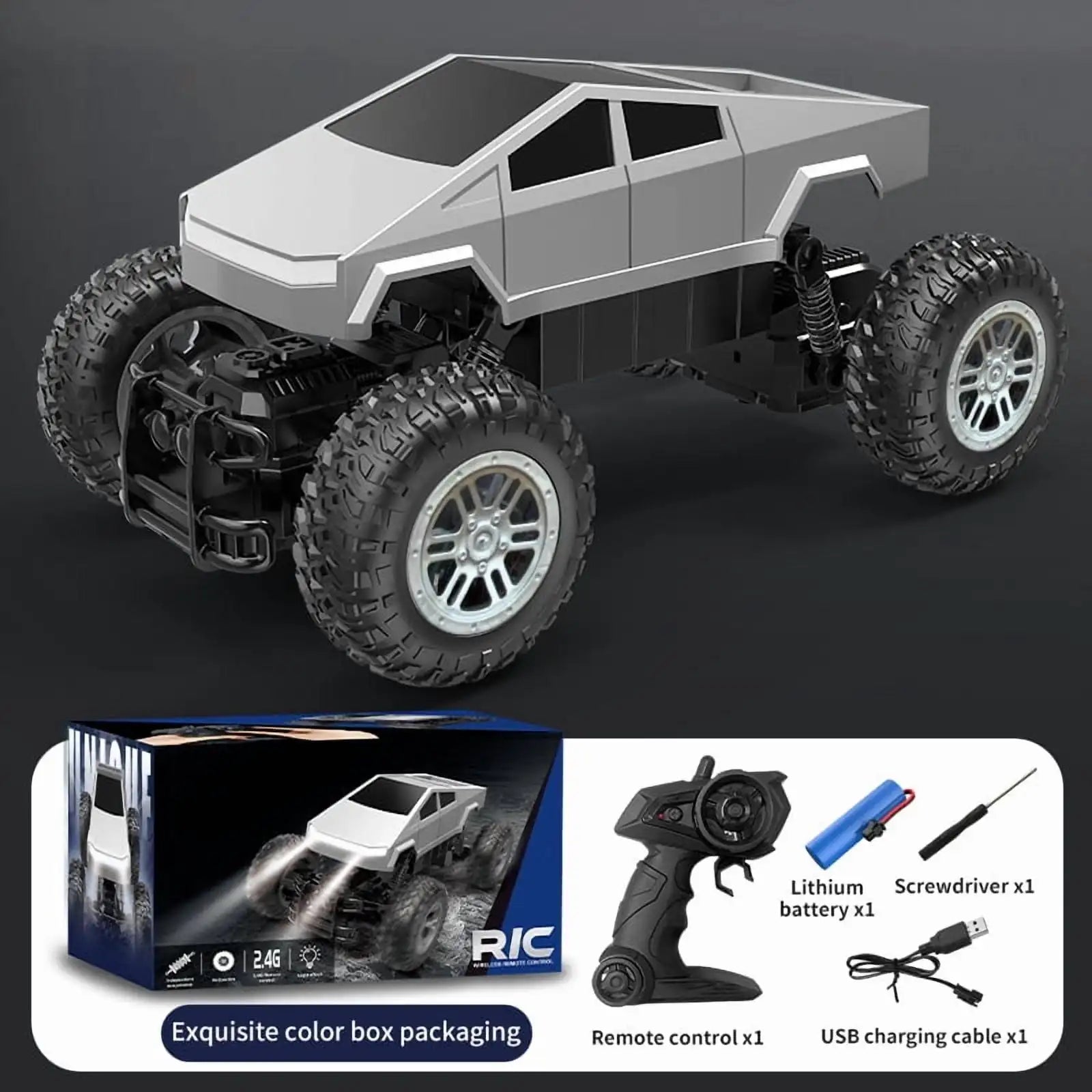 Amphibious RC Car 1:16 4WD Waterproof Remote Control Stunt Truck Cyber Style All Terrain Off Road Vehicle LED Lights for Kids